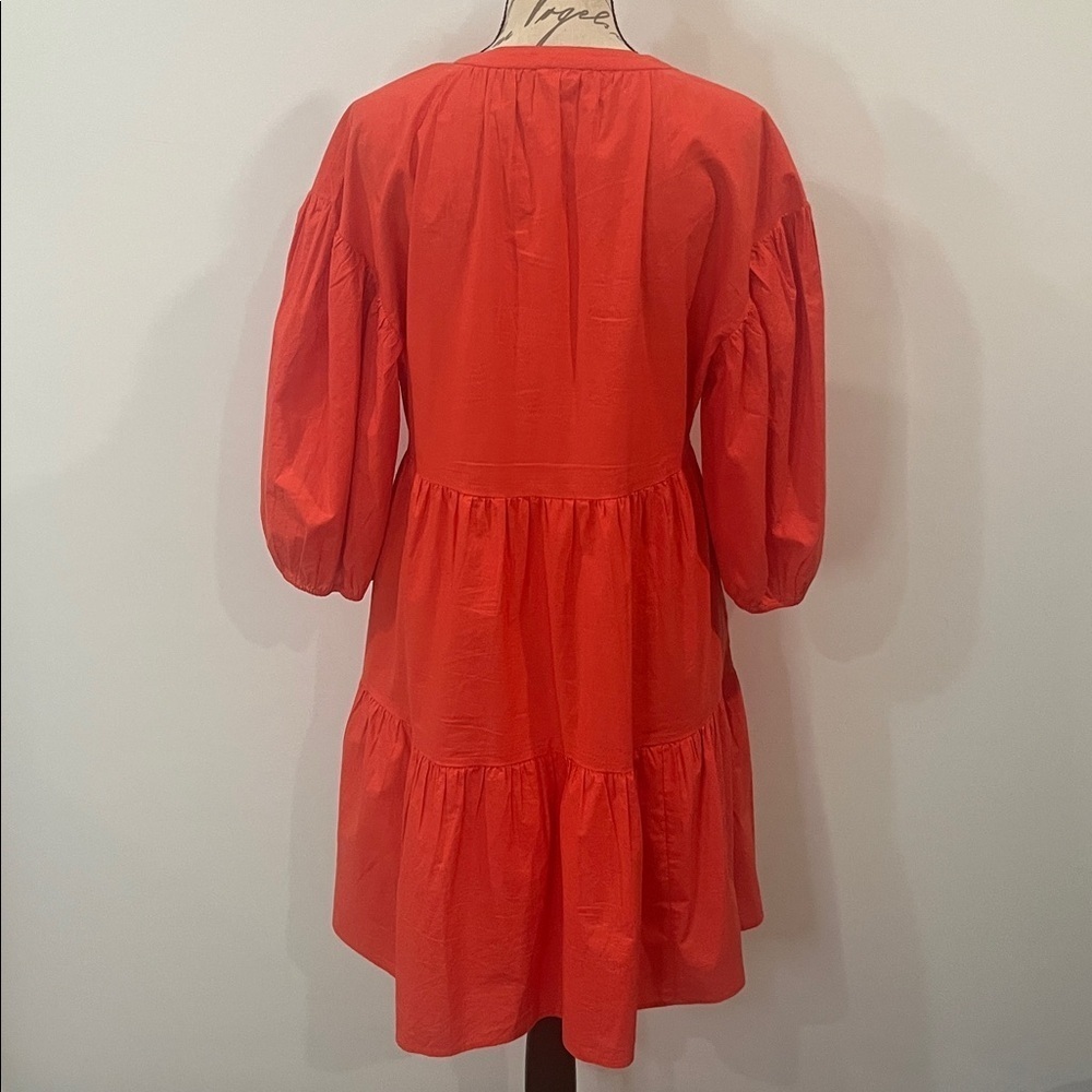 Sundry x Evereve The Anywhere dress cotton poplin tiered bright coral L - Picture 3 of 11
